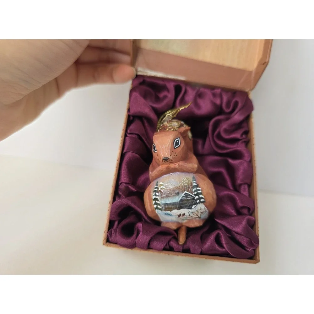 G Debrekht Hand Painted Ornament w/ box clip on squirrel